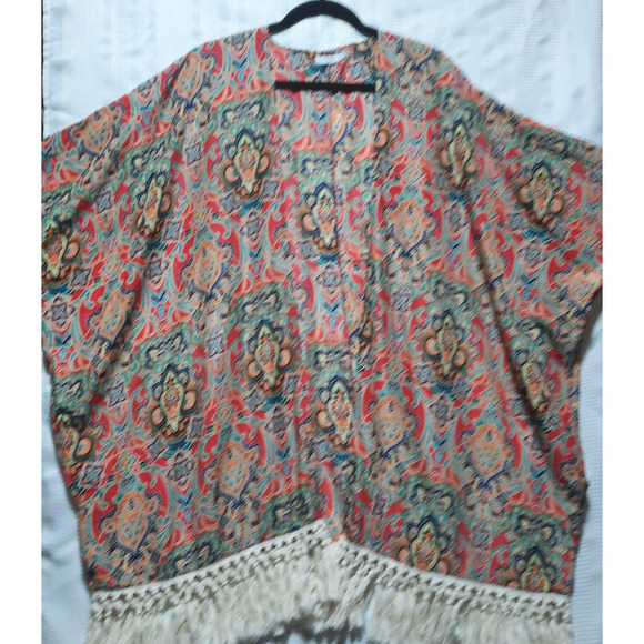 Tobi Sheer  Multi Colored Kimono w/ Cream Colored Tassels‎ - Picture 1 of 5